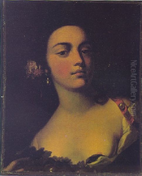 Portrait Of A Lady Wearing Pearl Earings And A Decolotee Dress - view 1