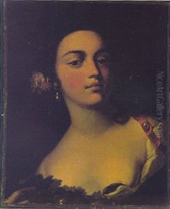 Portrait Of A Lady Wearing Pearl Earings And A Decolotee Dress