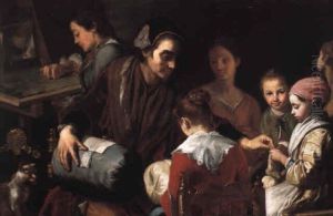 Girls Being Taught Needlework By A Seamstress by Giuseppe Bonito