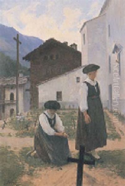 Zwei Frauen Auf Dem Friedhof Von Evolene - view 1