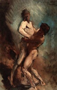 Etude Pour Jacob Se Battant Avec L'ange, Tableau Du Salon De 1876 by Leon Bonnat