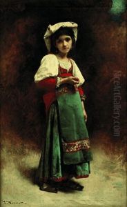 Portrait D'une Jeune Italienne by Leon Bonnat