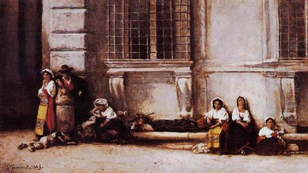 Neapolitan Peasants In Front Of The Farnese Palace, Rome - view 1