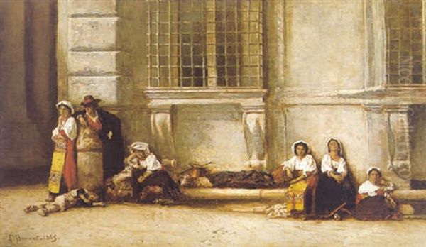 Neopolitan Peasants In Front Of The Farnese Palace, Rome - view 1