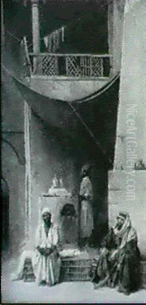Figures Seated Before A Coffee Kiosk - view 1