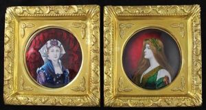 A Pair Of Limoges Enamel Art Nouveau Circular Portrait Plaques