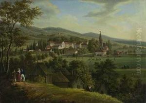 Idyllischer Sommertag Uber Einer Kleinen Stadt In Hugeliger Landschaft