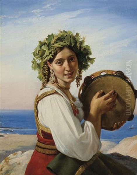 A Young Woman With A Tambourine In Ischia - Le Tambour De Basque - view 1