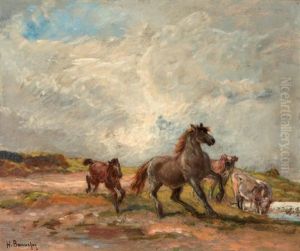 Chevaux Au Pre by Henri Arthur Bonnefoy