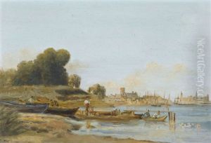 Uferpartie Mit Ruderbooten by Henri Arthur Bonnefoy
