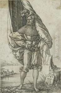 Der Fahnentrager In Einer Landschaft by Heinrich Aldegrever