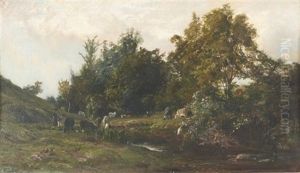 Landschaft Mit Weidenden Kuhen An Einem Weiher by Henri Arthur Bonnefoy