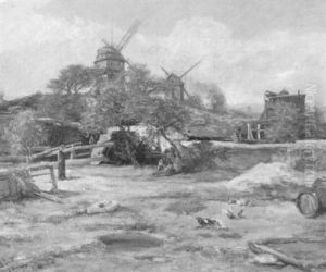 Landlicher Hof Mit Kindern, Huhnerschar Und Ziege by Henri Arthur Bonnefoy