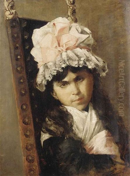 Portrait Of A Girl, Seated, In A Black Dress And White Bonnet With A Pink Ribbon - view 1