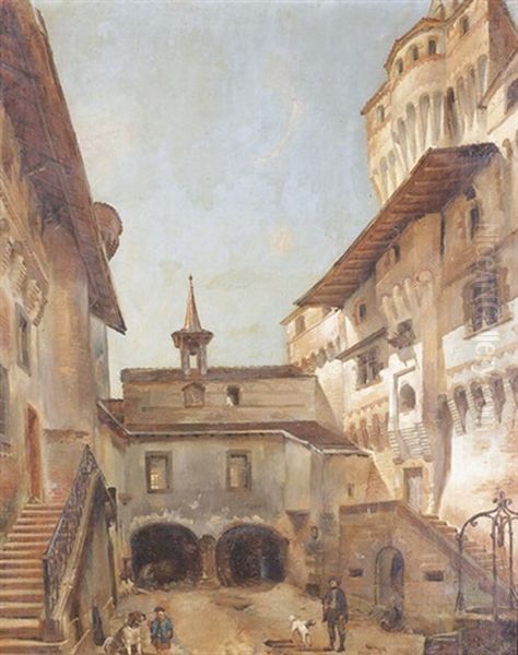Sonniger Innenhof Eines Italienischen Palazzos - view 1