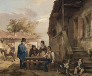 Hofansicht Mit Zechenden Bauern by Francois Bonnet