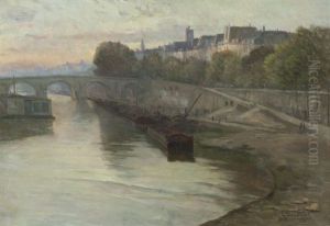 Vue De La Seine A Paris by Germain Eugene Bonneton