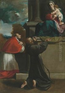 The Madonna And Child Adored By Saints Francis Of Assisi And Carlo Borromeo by Carlo Bononi