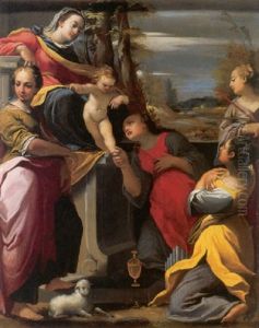 The Madonna And Child Enthroned With Saints Agnes, Mary Magdalene, Cecilia And Margaret by Carlo Bononi