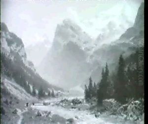 Gebirgslandschaft, Auf Dem Weg Sennerin,rechts Hohe, Schneebedeckte Berge by Paula Bonte