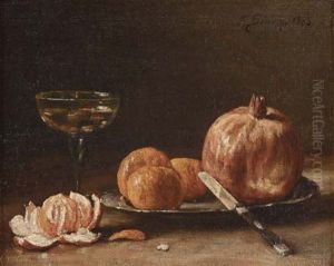 Oranges Et Verre De Vin Blanc by Francois Bonvin