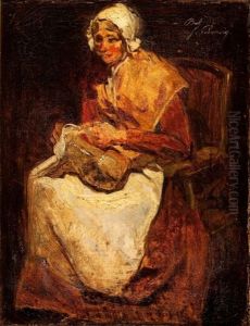 Seated Woman Knitting by Francois Bonvin