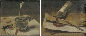 Schrijfgerei: Inkpot, Stamp And Stationery (+ Teekengerei: Pen And Stationery; Pair) by Francois Bonvin