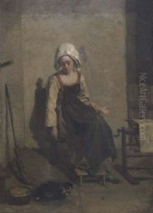 Jeune-fille Au Chat Et A L'echevau by Francois Bonvin