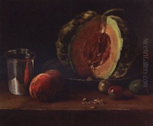 Still Life With A Melon, Peaches, And Other Fruit With A Silver Cup On A Table