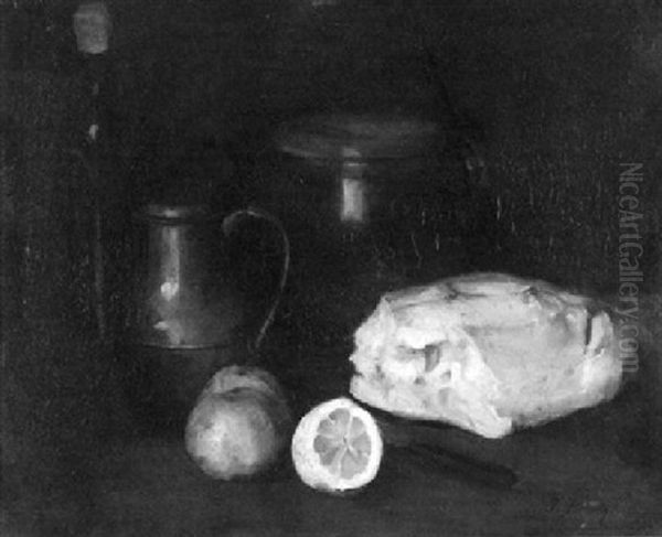 Stilleben Mit Brot, Apfeln Und Zitrone - view 1