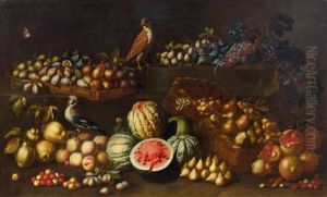 Large Still Life Of Fruits With Birds by Pietro Paolo Bonzi