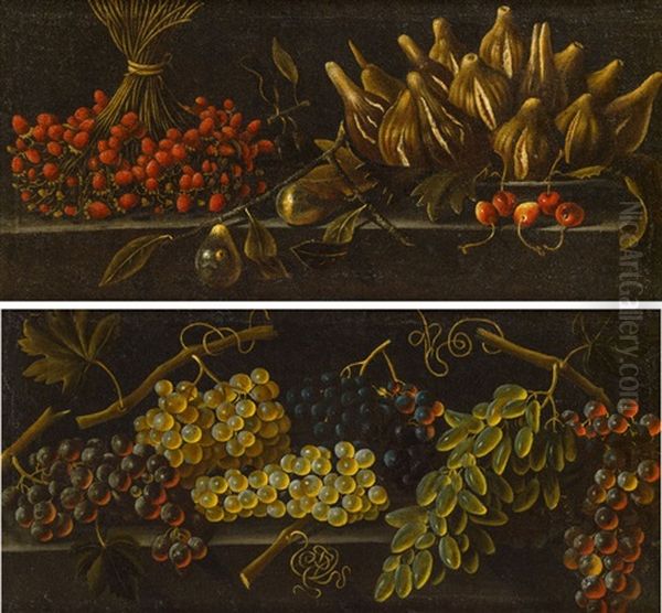 Pendants - Stillleben Mit Trauben & Stillleben Mit Einem Straus Walderdbeeren, Einem Teller Mit Feigen, Birnen Und Kirschen - view 1