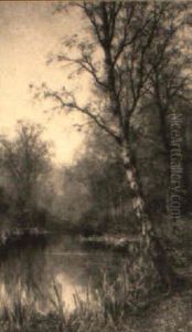 Winter River Landscape With A Silver Birch In Foreground by Walter Boodle