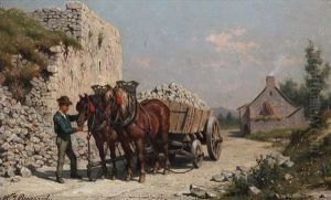 Two-in Hand With Stonecutter On A Country Road Two-in Hand With Stonecutter On A Country Road