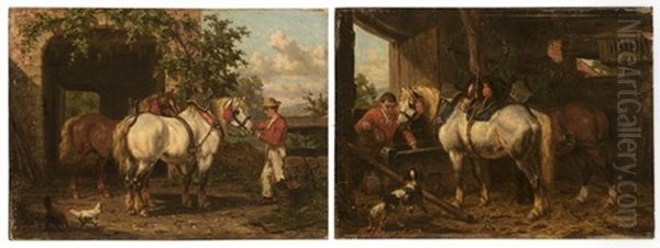 Two Works Of Stable Scenes With Horses And Stable Boys - view 1