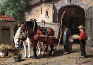 Horses And Cart Beside A Gateway