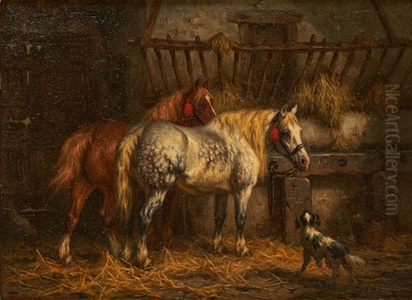 Chevaux Et Chien Dans L"ecurie - view 1