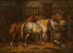 Chevaux Et Chien Dans L"ecurie by Willem Jacobus Boogaard