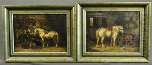 Grey Mare & Foal; Grey Mare With Man Loading Wagon (2 Works) by Willem Jacobus Boogaard
