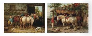 Feeding The Horses (+ The End Of The Day; Pair) by Willem Jacobus Boogaard