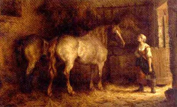 The Stable Girl Attending To The Horses - view 1