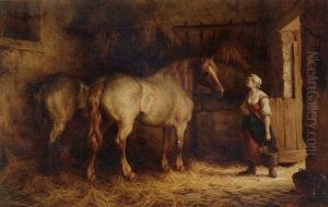 The Stable Girl Attending To The Horses