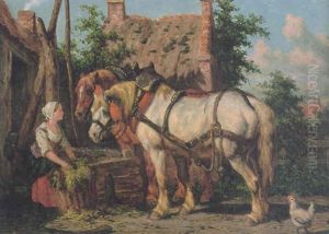 Feeding The Horses by Willem Jacobus Boogaard