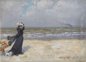 Jeune Femme Au Chien A La Plage by Karel Boom