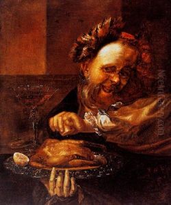 A Laughing Man Squeezing A Lemon Over A Roast Chicken A Laughing Man Squeezing A Lemon Over A Roast Chicken