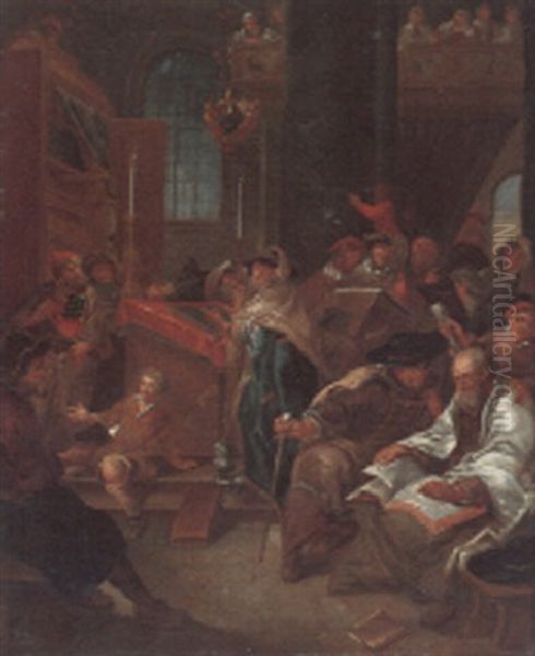 Rabbis Worshipping And Studying Inside A Temple - view 1
