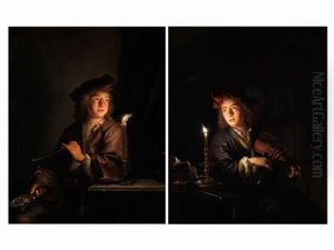 Knabe Mit Langer Meerschaumpfeife Vor Einem Kerzenlicht (+ Knabe Mit Einer Violine Bei Kerzenlicht; Pair) by Arnold Boonen