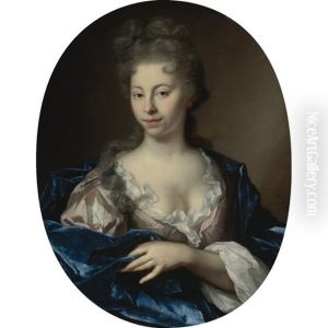 Portrait Of A Lady, Half Length, Wearing A Pink Dress With A Blue Wrap Portrait Of A Lady, Half Length, Wearing A Pink Dress With A Blue Wrap