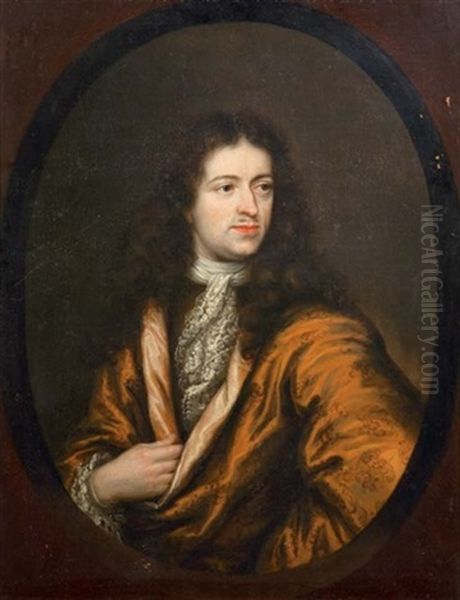 Portrait Of A Gentleman In A Silk Embroidered, Ochre Waistcoat, A Lace Collar - view 1