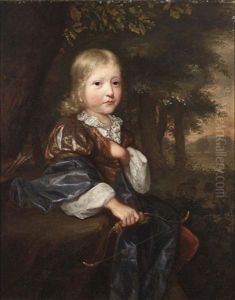 Portrait Of Adriaen Snouck Wearing A Satin Coat, Holding A Bow In His Right Hand, A Forest Landscape Beyond by Arnold Boonen